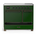 ILVE Majestic III 40-Inch Induction Range with 6 Induction Elements and Solid Door Electric Oven in Emerald Green with Burnished Trim (UMDIB40QNR3EGB)