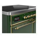ILVE Majestic III 40-Inch Induction Range with 6 Induction Elements and Solid Door Electric Oven in Emerald Green with Brass Trim (UMDIB40QNR3EGG)