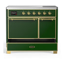 ILVE Majestic III 40-Inch Induction Range with 6 Induction Elements and Solid Door Electric Oven in Emerald Green with Brass Trim (UMDIB40QNR3EGG)