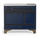 ILVE Majestic III 40-Inch Induction Range with 6 Induction Elements and Solid Door Electric Oven in Mightnight Blue with Burnished Trim (UMDIB40QNR3MBB)