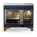 ILVE Majestic III 40-Inch Induction Range with 6 Induction Elements and Solid Door Electric Oven in Mightnight Blue with Burnished Trim (UMDIB40QNR3MBB)
