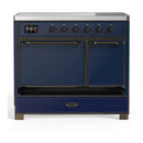 ILVE Majestic III 40-Inch Induction Range with 6 Induction Elements and Solid Door Electric Oven in Mightnight Blue with Burnished Trim (UMDIB40QNR3MBB)