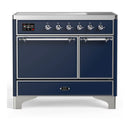 ILVE Majestic III 40-Inch Induction Range with 6 Induction Elements and Solid Door Electric Oven in Mightnight Blue with Chrome Trim (UMDIB40QNR3MBC)