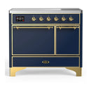ILVE Majestic III 40-Inch Induction Range with 6 Induction Elements and Solid Door Electric Oven in Mightnight Blue with Brass Trim (UMDIB40QNR3MBG)
