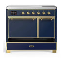 ILVE Majestic III 40-Inch Induction Range with 6 Induction Elements and Solid Door Electric Oven in Mightnight Blue with Brass Trim (UMDIB40QNR3MBG)