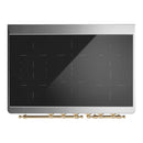 ILVE Majestic III 40-Inch Induction Range with 6 Induction Elements and Solid Door Electric Oven in Mightnight Blue with Brass Trim (UMDIB40QNR3MBG)