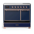 ILVE Majestic III 40-Inch Induction Range with 6 Induction Elements and Solid Door Electric Oven in Mightnight Blue with Copper Trim (UMDIB40QNR3MBP)