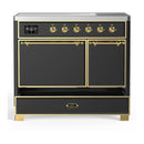 ILVE Majestic III 40-Inch Induction Range with 6 Induction Elements and Solid Door Electric Oven in Matte Graphite with Brass Trim (UMDIB40QNR3MGG)