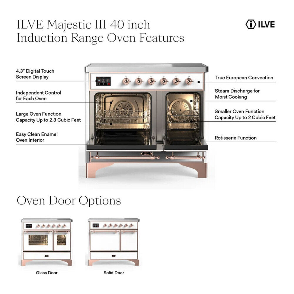ILVE 40-inch induction range oven features with convection and rotisserie