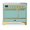 ILVE Majestic III 40-Inch Induction Range with 6 Induction Elements and Solid Door Electric Oven in Mediterranean Mint with Brass Trim (UMDIB40QNR3MMG)
