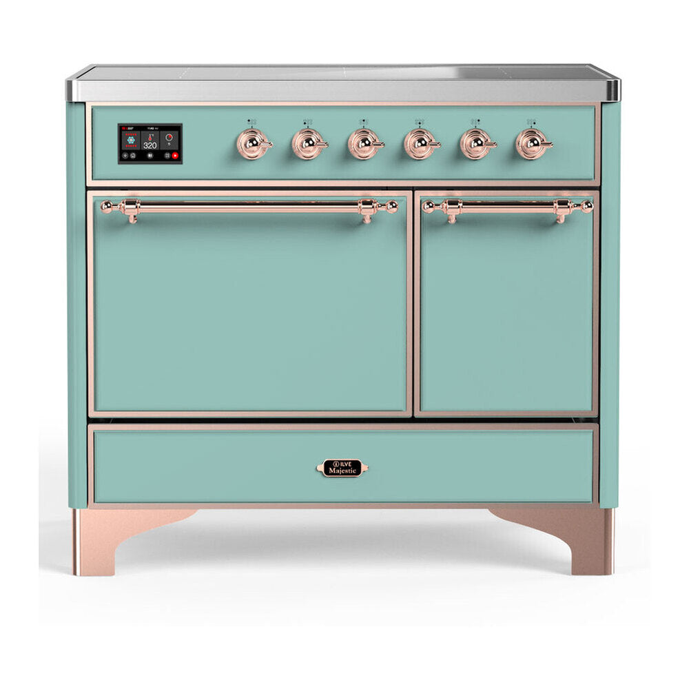 ILVE Majestic III 40-Inch Induction Range with 6 Induction Elements and Solid Door Electric Oven in Mediterranean Mint with Copper Trim (UMDIB40QNR3MMP)