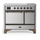 ILVE Majestic III 40-Inch Induction Range with 6 Induction Elements and Solid Door Electric Oven in Stainless Steel with Burnished Trim (UMDIB40QNR3SSB)