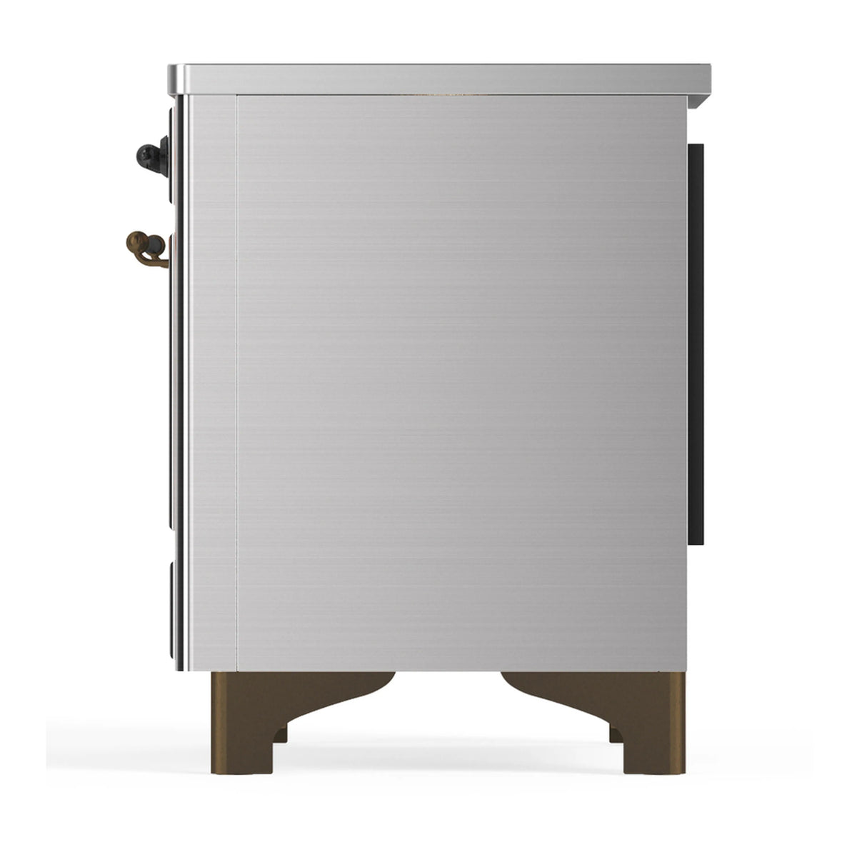 Stainless steel oven side panel with mounting hardware and brushed metal finish