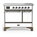 ILVE Majestic III 40-Inch Induction Range with 6 Induction Elements and Solid Door Electric Oven in White with Burnished Trim (UMDIB40QNR3WHB)