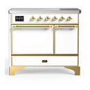 ILVE Majestic III 40-Inch Induction Range with 6 Induction Elements and Solid Door Electric Oven in White with Brass Trim (UMDIB40QNR3WHG)