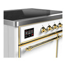 ILVE Majestic III 40-Inch Induction Range with 6 Induction Elements and Solid Door Electric Oven in White with Brass Trim (UMDIB40QNR3WHG)