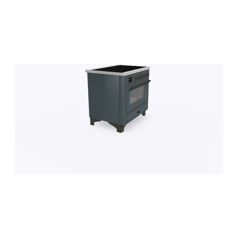 ILVE 36-Inch Majestic II Series Freestanding Electric Single Windowed Solid Door Oven Range with 5 Elements in Blue Grey with Bronze Trim (UMI09NS3BGB)