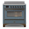 ILVE 36-Inch Majestic II Series Freestanding Electric Single Windowed Solid Door Oven Range with 5 Elements in Blue Grey with Bronze Trim (UMI09NS3BGB)