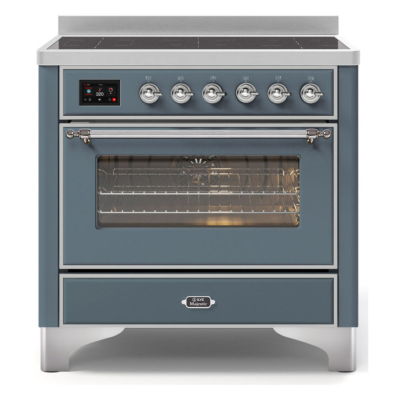 ILVE 36-Inch Majestic II Series Freestanding Electric Single Windowed Oven Range with 5 Elements in Blue Grey with Chrome Trim (UMI09NS3BGC)