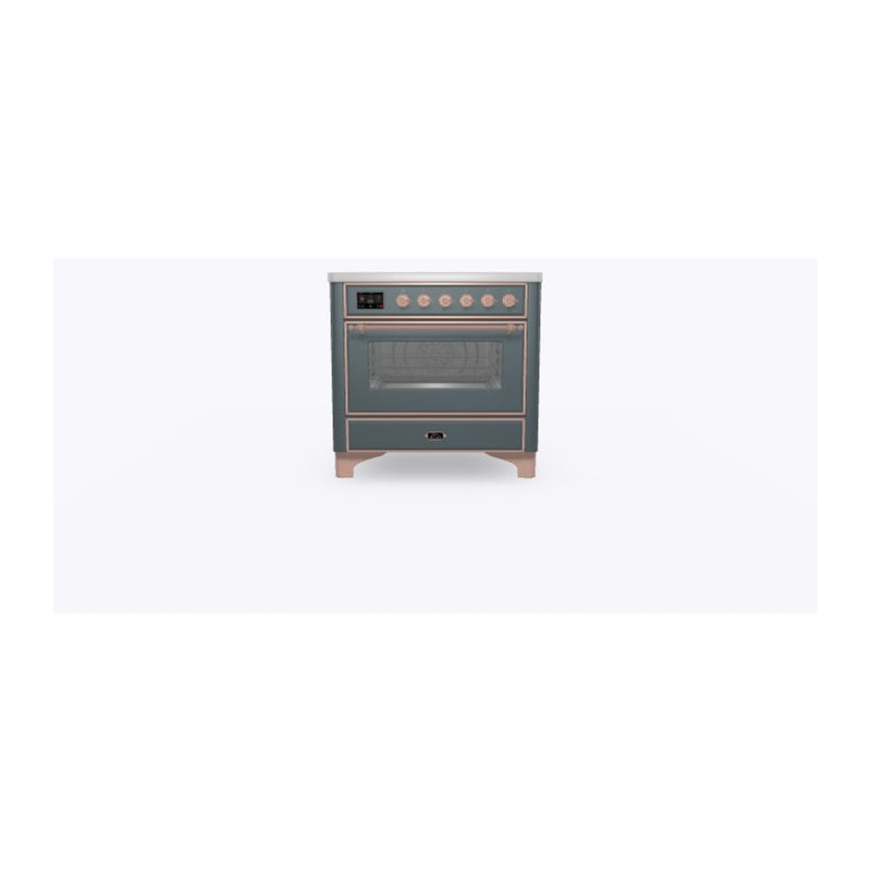 ILVE 36-Inch Majestic II Series Freestanding Electric Single Windowed Oven Range with 5 Elements in Blue Grey with Copper Trim (UMI09NS3BGP)