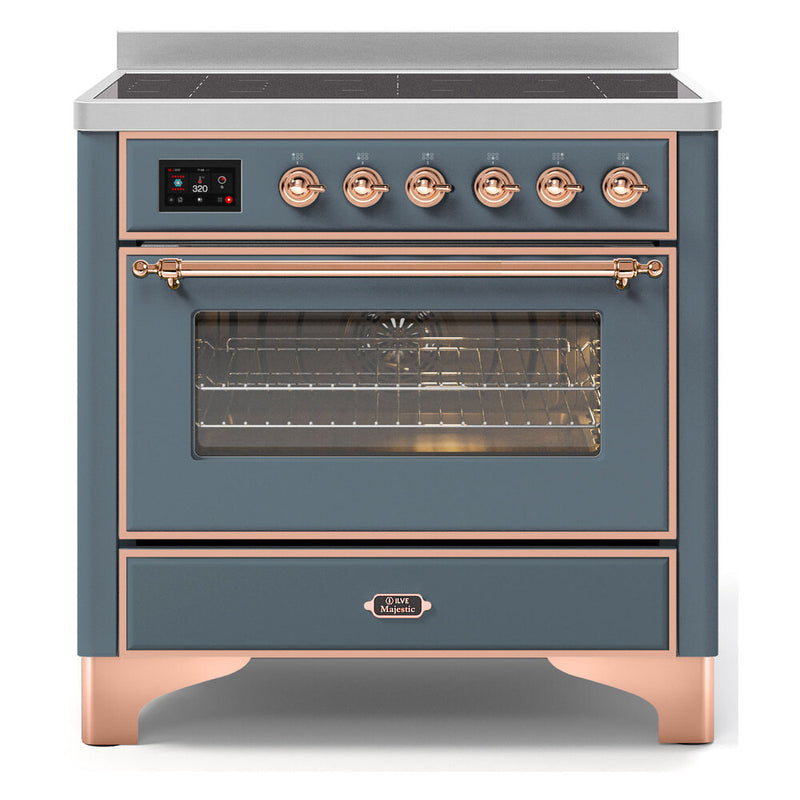 ILVE 36-Inch Majestic II Series Freestanding Electric Single Windowed Oven Range with 5 Elements in Blue Grey with Copper Trim (UMI09NS3BGP)