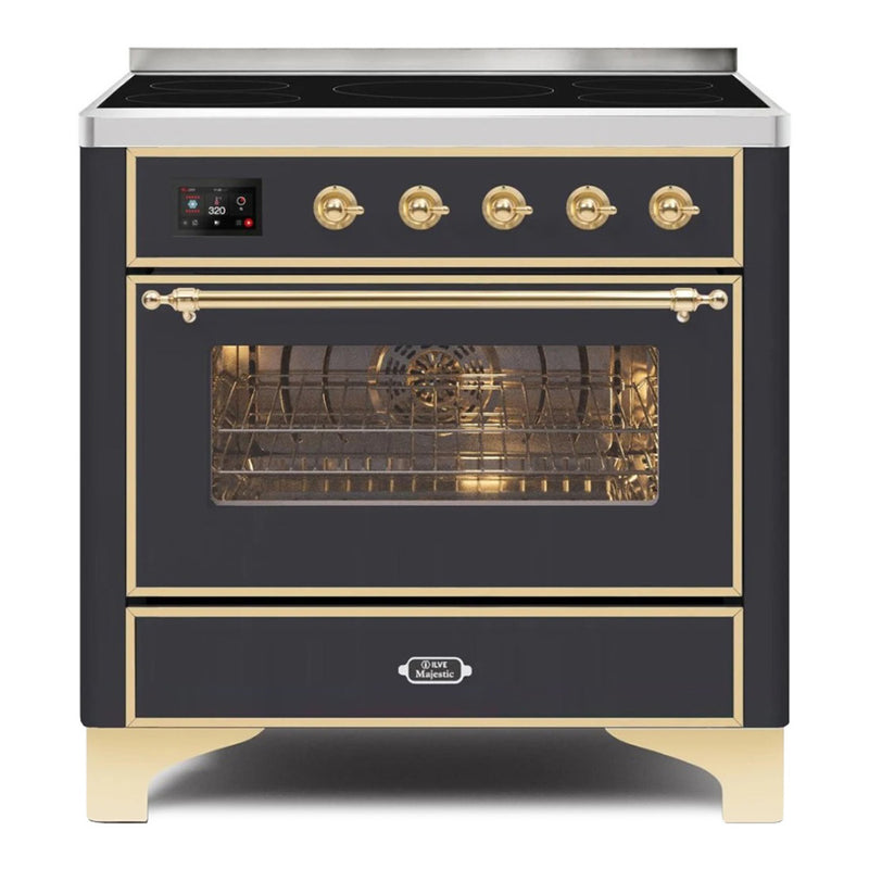 ILVE 36-Inch Majestic II induction Range with 5 Elements - 3.5 cu. ft. Oven in Matte Graphite with Brass Trim  (UMI09NS3MGG)