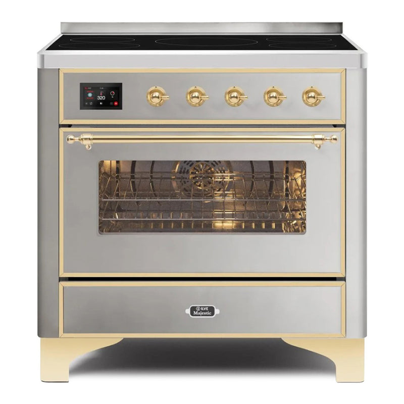 ILVE 36-Inch Majestic II induction Range with 5 Elements - 3.5 cu. ft. Oven - Brass Trim in Stainless Steel with Brass Trim (UMI09NS3SSG)