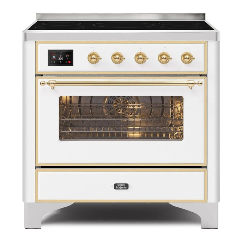 ILVE 36-Inch Majestic II induction Range with 5 Elements and 3.5 cu. ft. Oven - Brass Trim in White (UMI09NS3WHG)