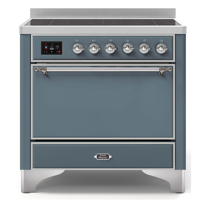 ILVE 36-Inch Majestic II Series Freestanding Electric Solid Door Single Oven Range with 5 Elements in Blue Grey with Chrome Trim (UMI09QNS3BGC)