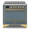 ILVE 36-Inch Majestic II Series Freestanding Electric Single Solid Door Oven Range with 5 Elements in Blue Grey with Brass Trim (UMI09QNS3BGG)