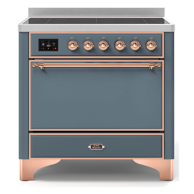 ILVE 36-Inch Majestic II Series Freestanding Electric Single Solid Door Oven Range with 5 Elements in Blue Grey with Copper Trim (UMI09QNS3BGP)