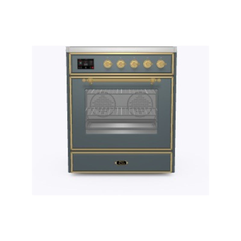 ILVE 30-Inch Majestic II induction Range with 4 Elements - 4 cu. ft. Oven in Blue Grey with Brass Trim (UMI30NE3BGG)