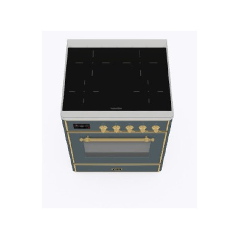 ILVE 30-Inch Majestic II induction Range with 4 Elements - 4 cu. ft. Oven in Blue Grey with Brass Trim (UMI30NE3BGG)