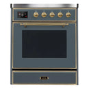 ILVE 30-Inch Majestic II induction Range with 4 Elements - 4 cu. ft. Oven in Blue Grey with Brass Trim (UMI30NE3BGG)