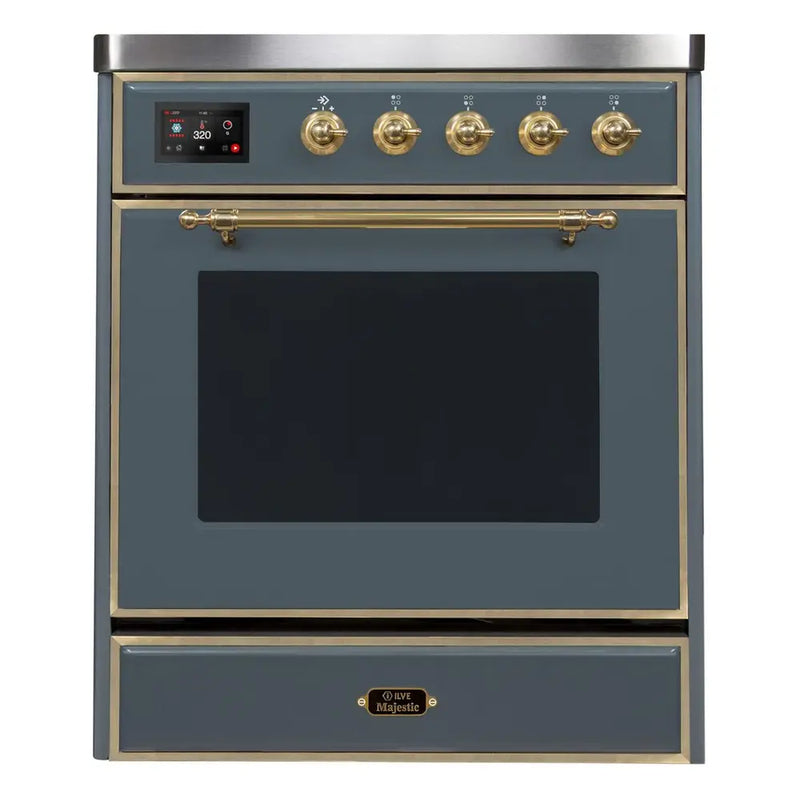 ILVE 30-Inch Majestic II induction Range with 4 Elements - 4 cu. ft. Oven in Blue Grey with Brass Trim (UMI30NE3BGG)