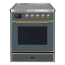 ILVE 30-Inch Majestic II induction Range with 4 Elements - 4 cu. ft. Oven in Blue Grey with Brass Trim (UMI30NE3BGG)