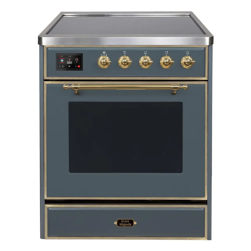 ILVE 30-Inch Majestic II induction Range with 4 Elements - 4 cu. ft. Oven in Blue Grey with Brass Trim (UMI30NE3BGG)