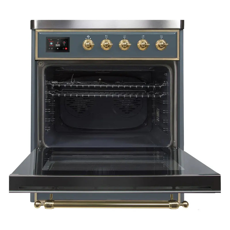 ILVE 30-Inch Majestic II induction Range with 4 Elements - 4 cu. ft. Oven in Blue Grey with Brass Trim (UMI30NE3BGG)