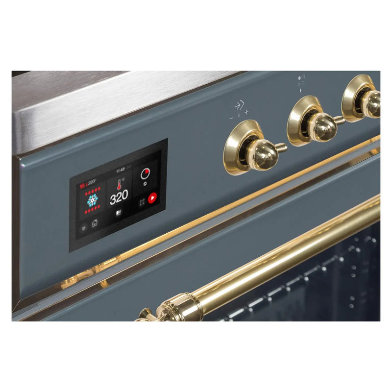 ILVE 30-Inch Majestic II induction Range with 4 Elements - 4 cu. ft. Oven in Blue Grey with Brass Trim (UMI30NE3BGG)