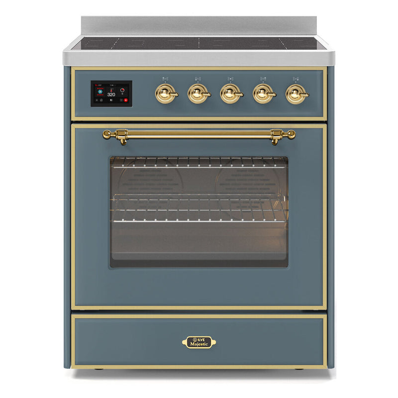 ILVE 30-Inch Majestic II induction Range with 4 Elements - 4 cu. ft. Oven in Blue Grey with Brass Trim (UMI30NE3BGG)