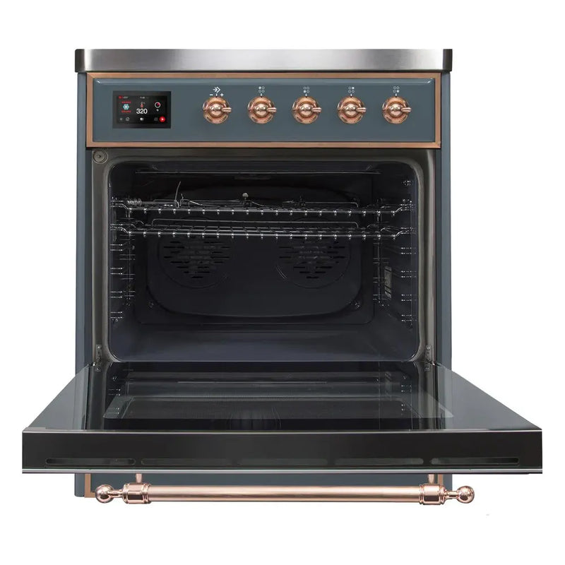 ILVE 30-Inch Majestic II induction Range with 4 Elements - 4 cu. ft. Oven in Blue Grey with Copper Trim (UMI30NE3BGP)