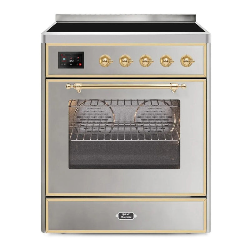 ILVE 30-Inch Majestic II induction Range with 4 Elements - 4 cu. ft. Oven - Brass Trim in Stainless Steel (UMI30NE3SSG)