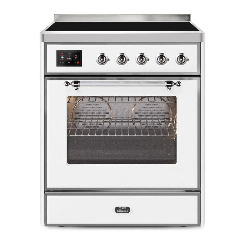 ILVE 30-Inch Majestic II induction Range with 4 Elements - 4 cu. ft. Oven in White with Chrome Trim (UMI30NE3WHC)