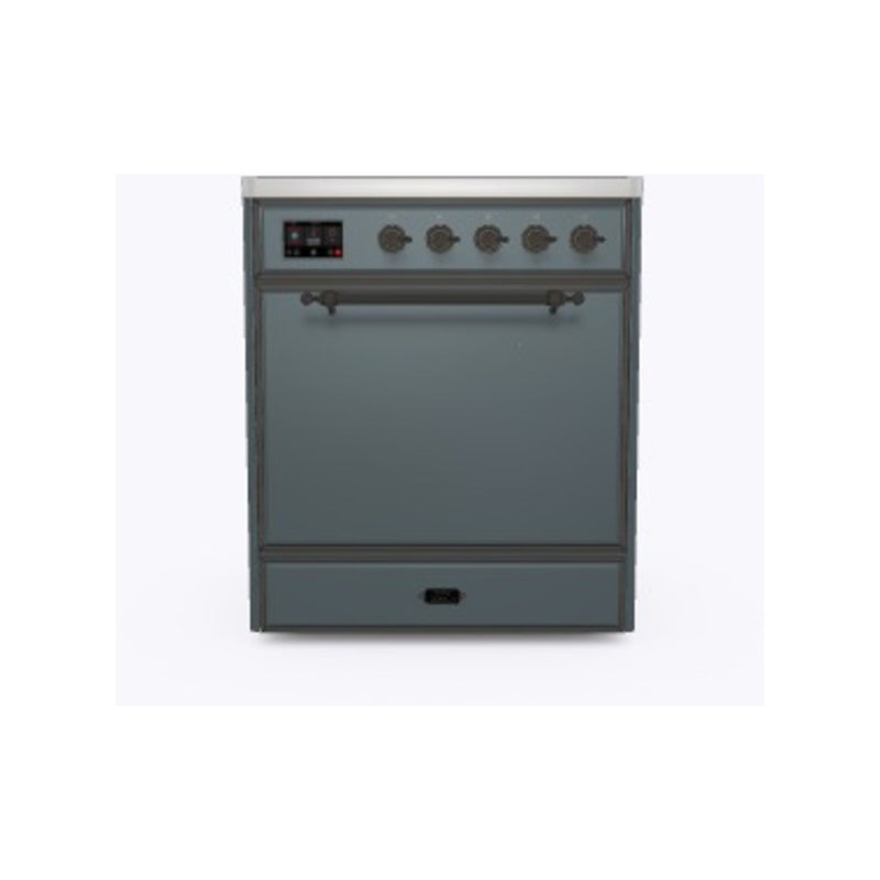 ILVE 30-Inch Majestic II Series Freestanding Electric Single Solid Door Oven Range with 4 Elements in Blue Grey with Bronze Trim (UMI30QNE3BGB)