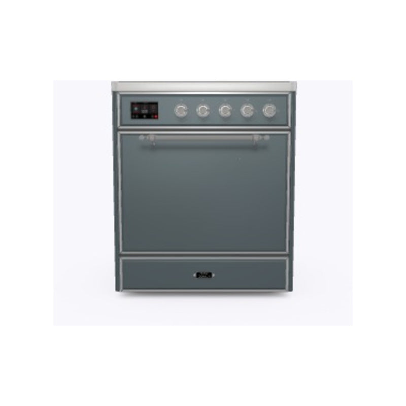 ILVE 30-Inch Majestic II Series Freestanding Electric Single Solid Door Oven Range with 4 Elements in Blue Grey with Chrome Trim (UMI30QNE3BGC)