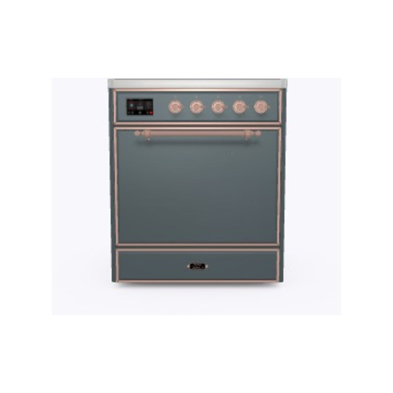 ILVE 30-Inch Majestic II Series Freestanding Electric Single Solid Door Oven Range with 4 Elements in Blue Grey with Copper Trim (UMI30QNE3BGP)