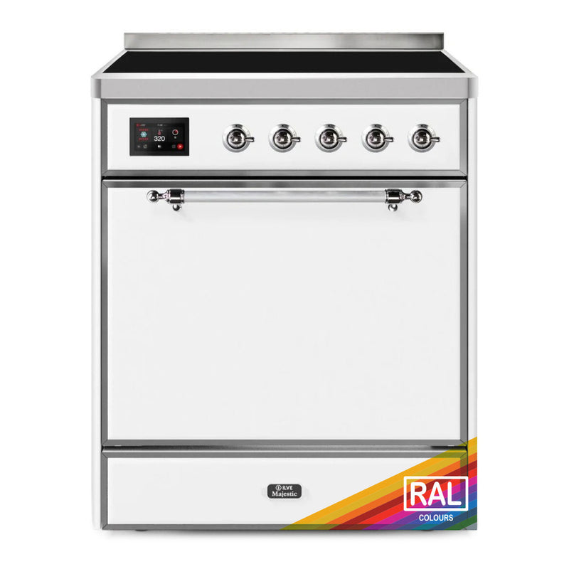 ILVE 30-Inch Majestic II induction Range with 4 Elements and 4 cu. ft. Solid Door Oven in Custom RAL with Chrome Trim (UMI30QNE3RALC)