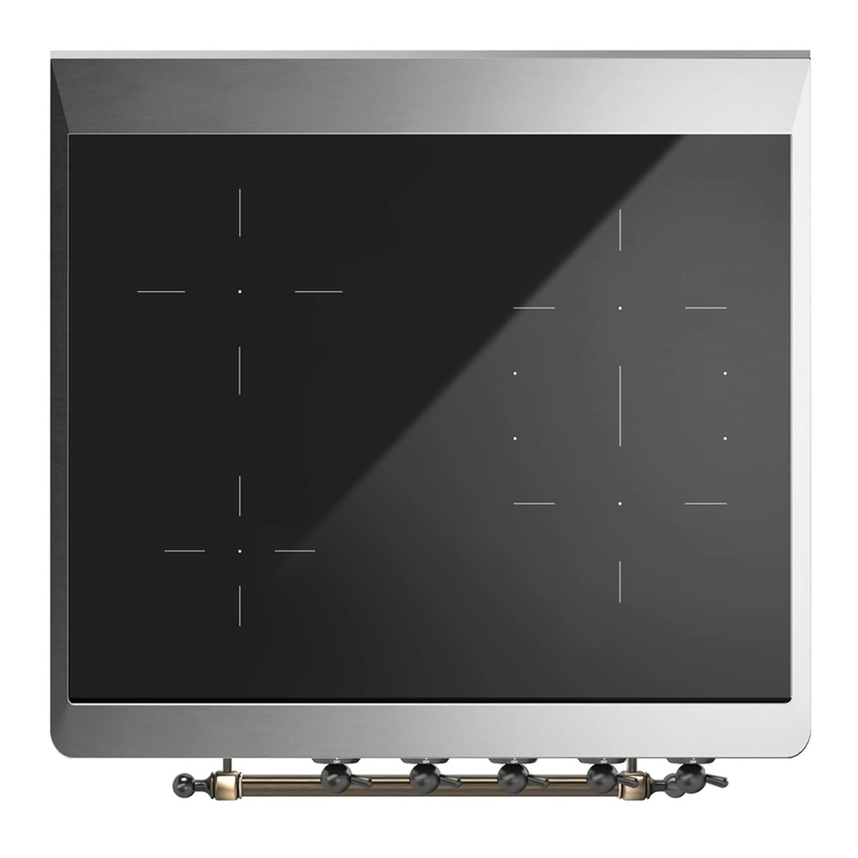 Antique white induction cooktop with black glass surface and burner outline markings