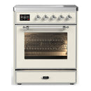 ILVE Majestic III 30-Inch Induction Range with 4 Induction Elements and Triple Glass Door Electric Oven in Antique White with Chrome Trim (UMIB30NR3AWC)