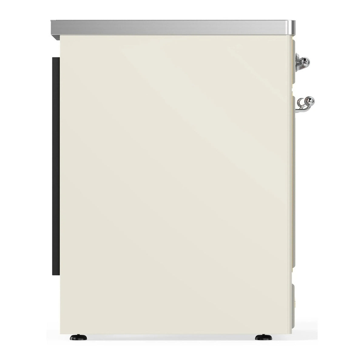 ILVE Majestic III induction range rear side panel in antique white with chrome hinges